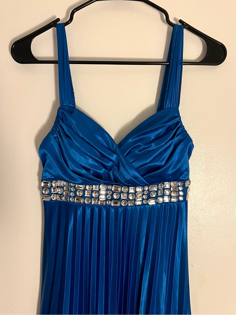 My Michelle Royal Blue Pleated Formal Dress with Jeweled Waist